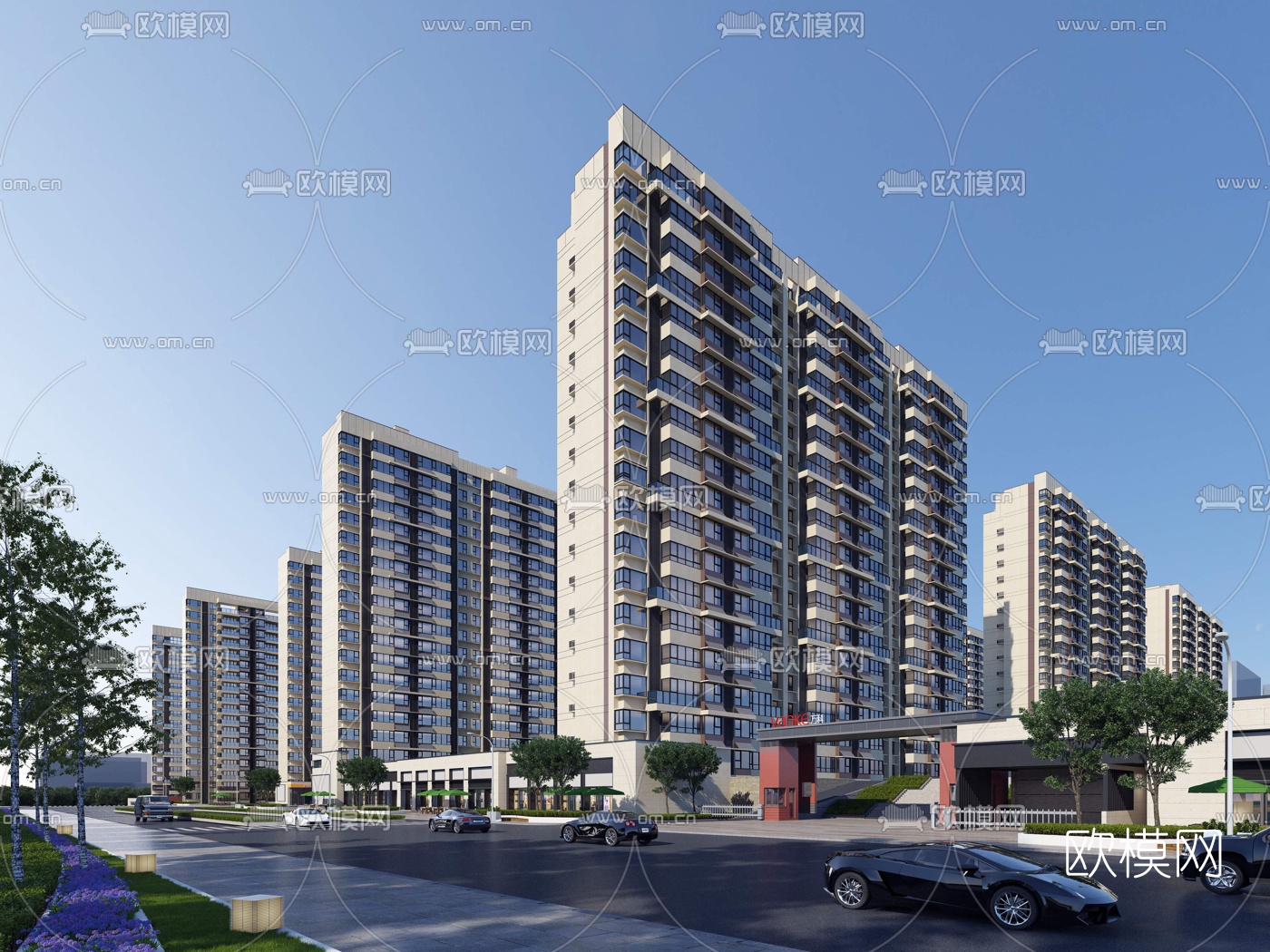 现代住宅小区外观3d模型下载