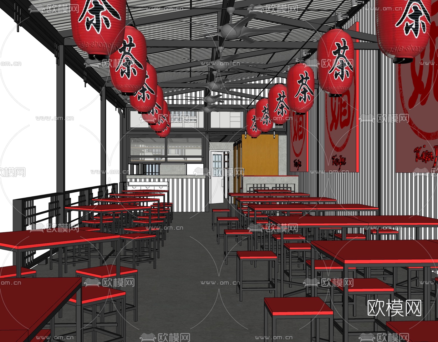 工业风集装箱茶餐厅免费su模型