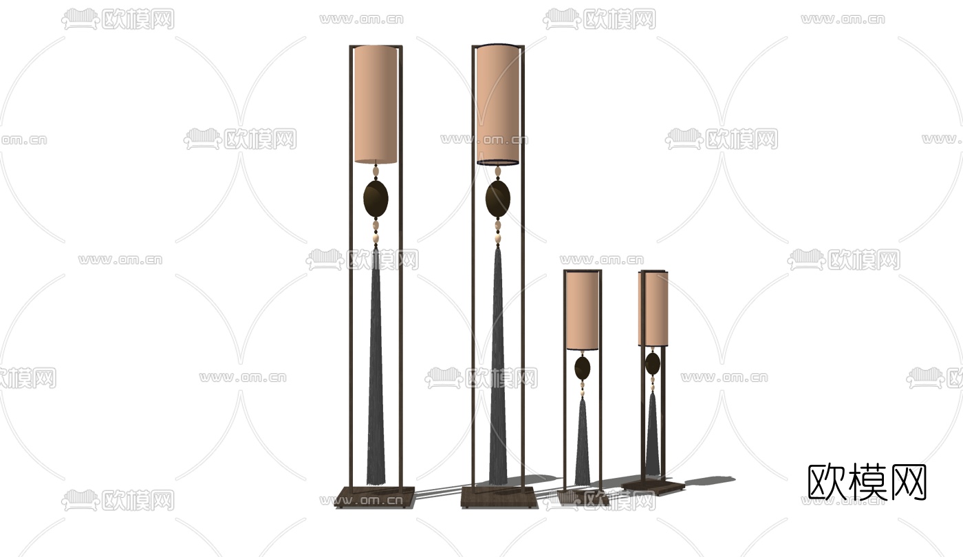 新中式金属落地灯su模型下载