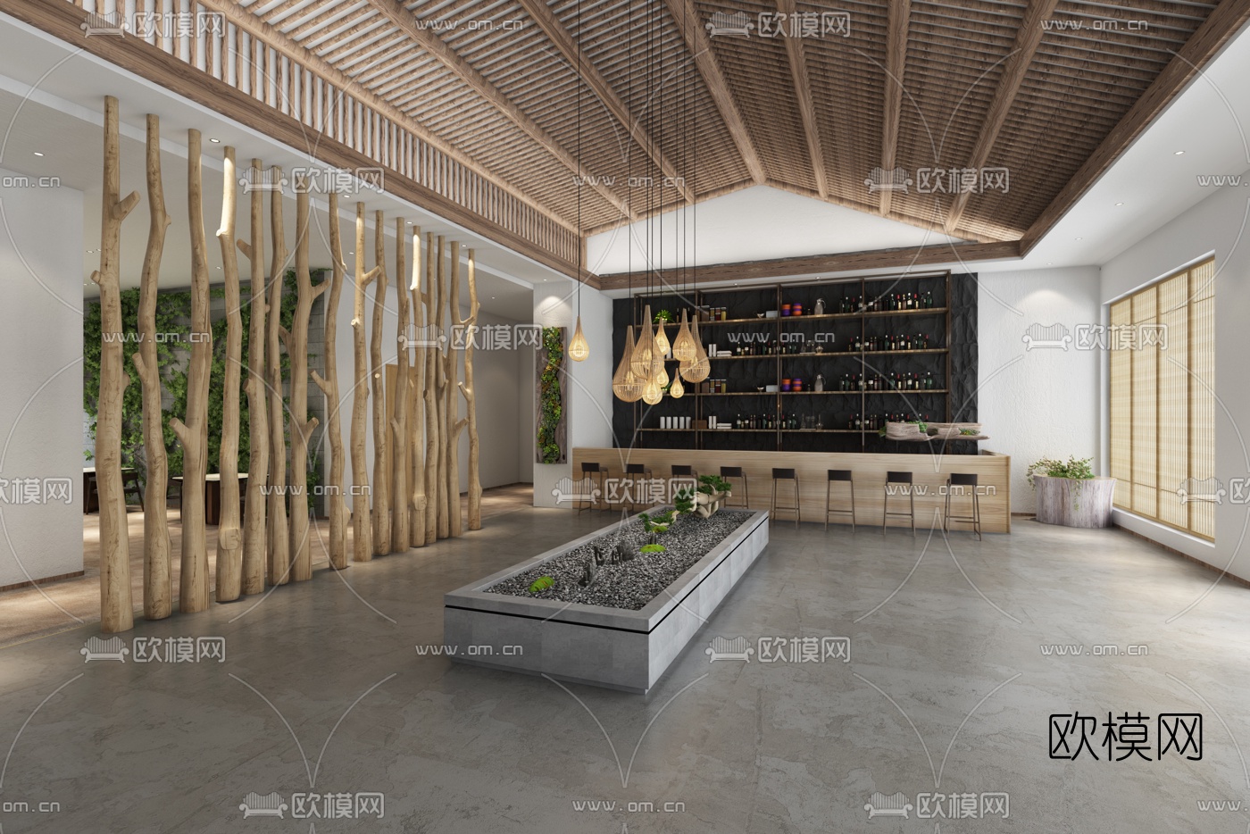 新中式民宿酒店大堂3d模型