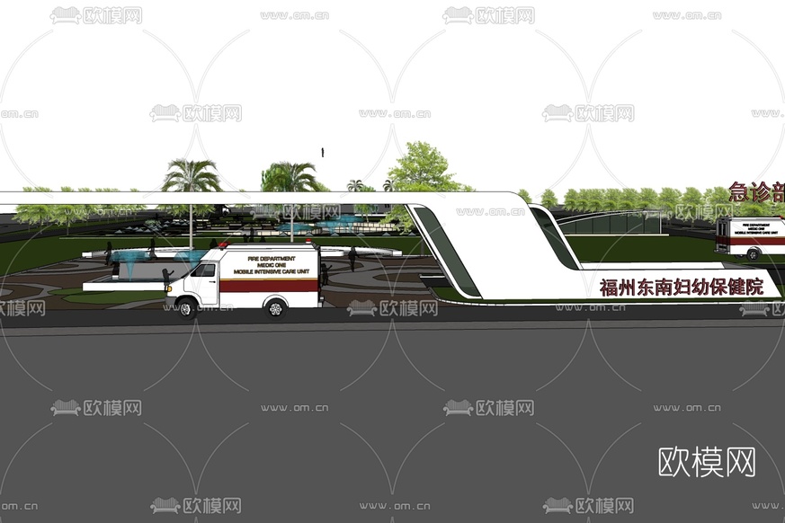 现代医院大门免费su模型下载
