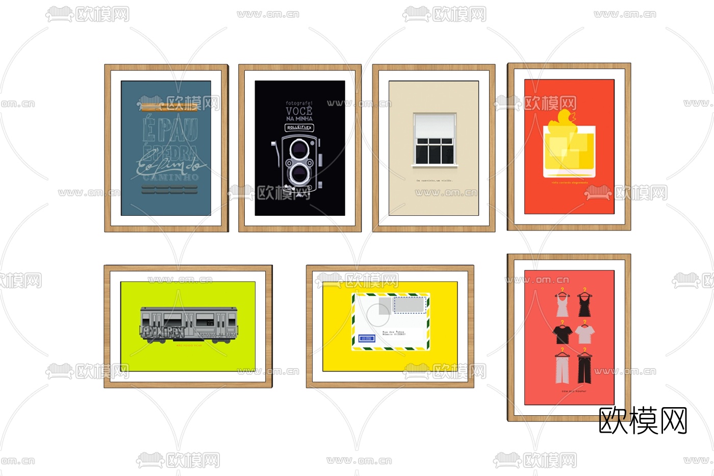 北欧公交车装饰画免费su模型下载