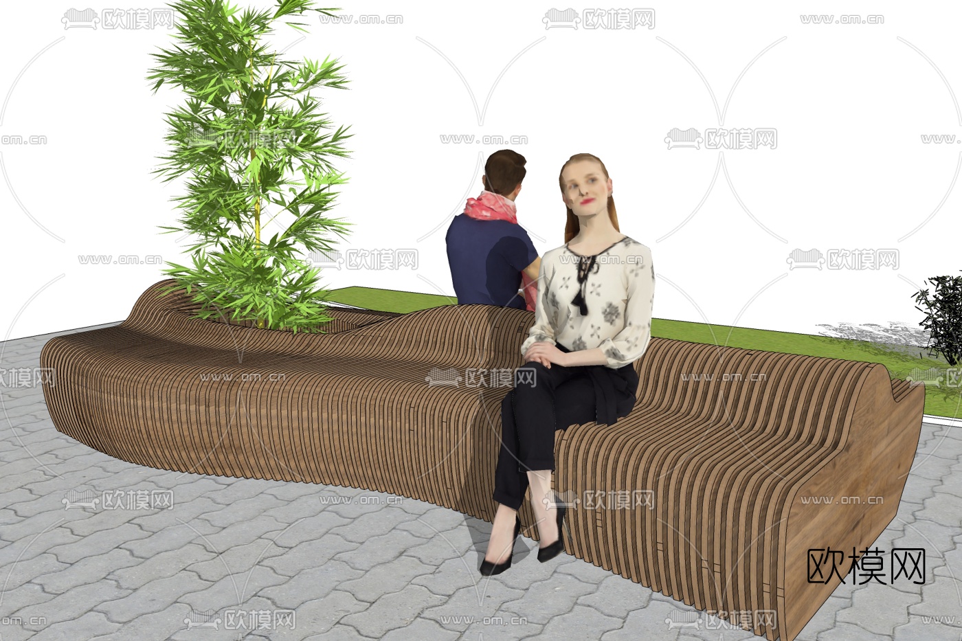 现代实木户外椅免费su模型下载