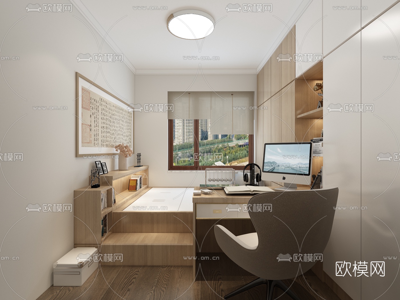 现代榻榻米书房免费3d模型