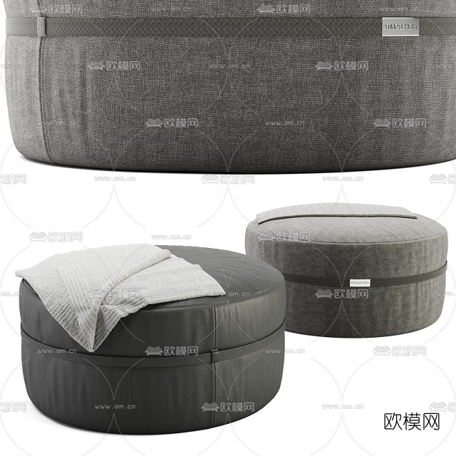 现代布艺圆凳3d模型下载（渲染图1）