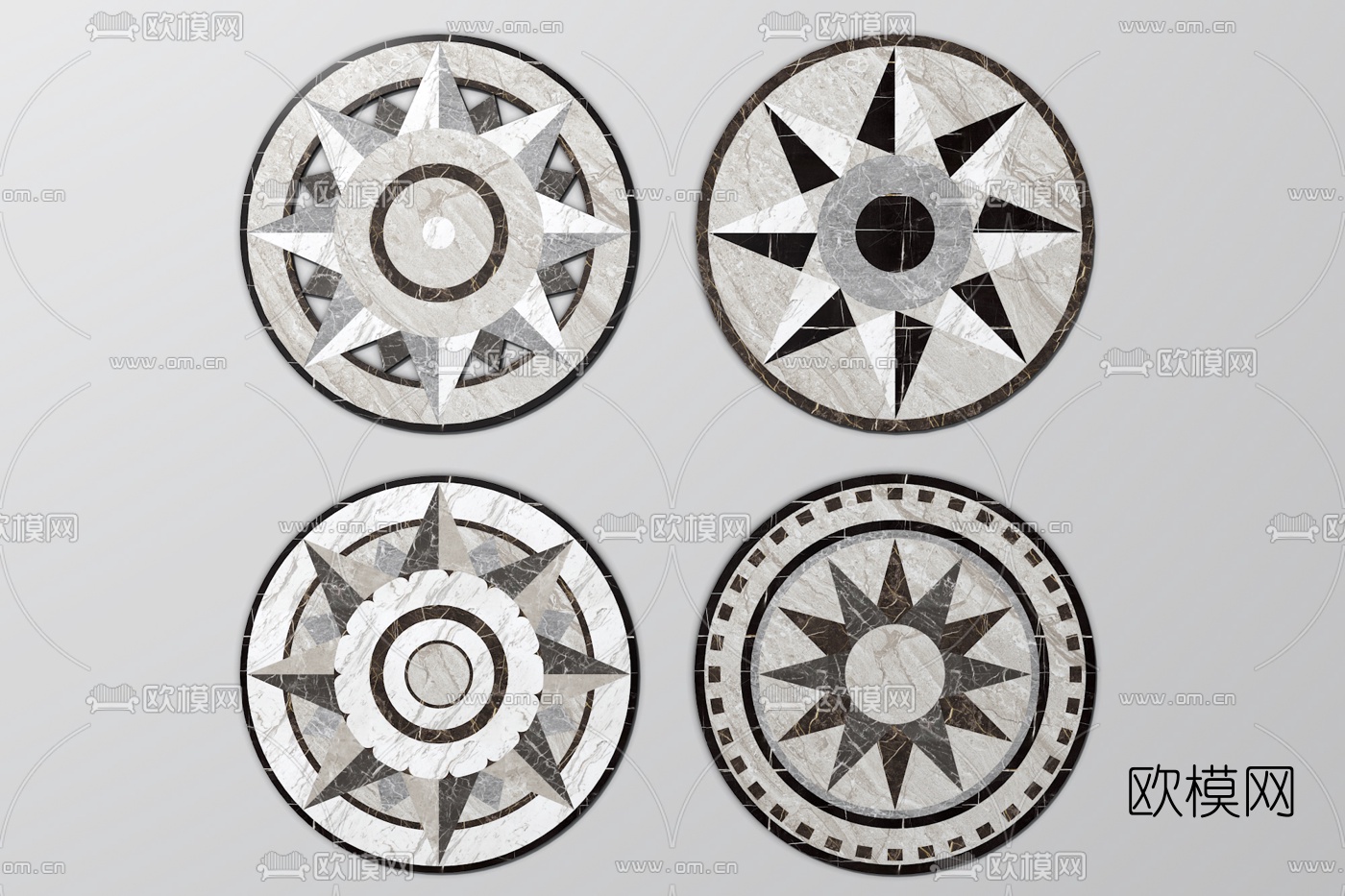现代圆形拼花瓷砖3d模型下载