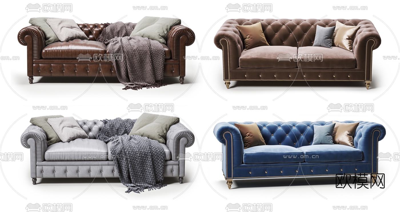 欧式皮革双人沙发3d模型下载
