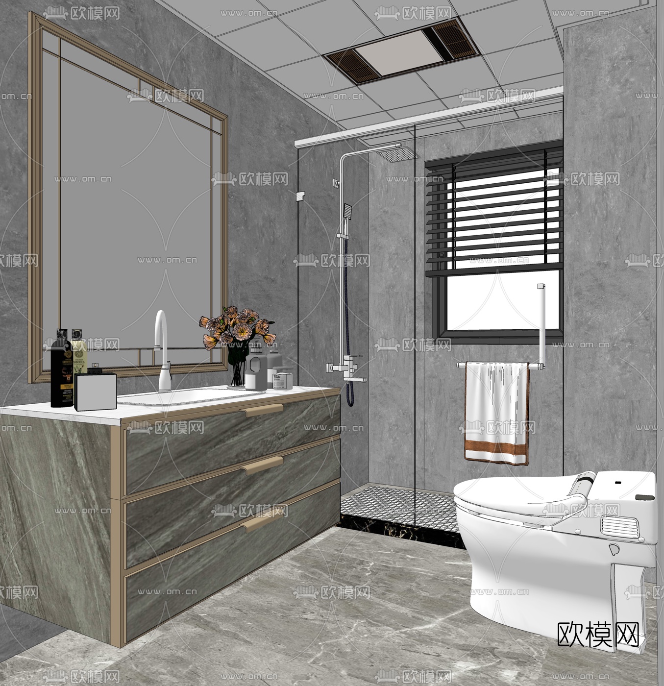 现代轻奢卫生间su模型下载（渲染图3）