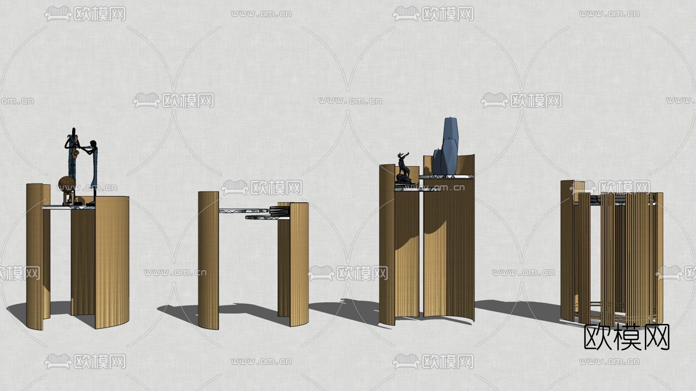 后现代金属圆几su模型下载（渲染图1）