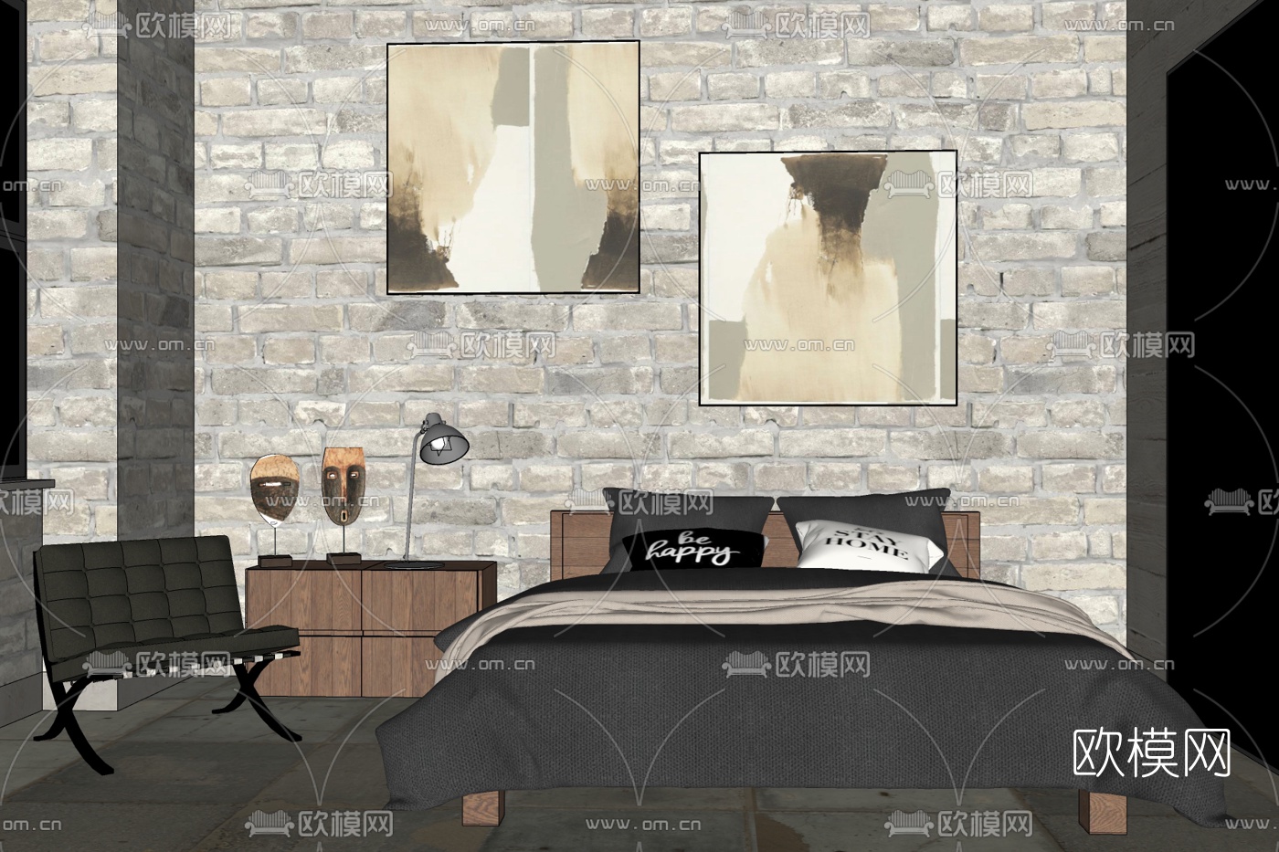 北欧卧室免费su模型下载