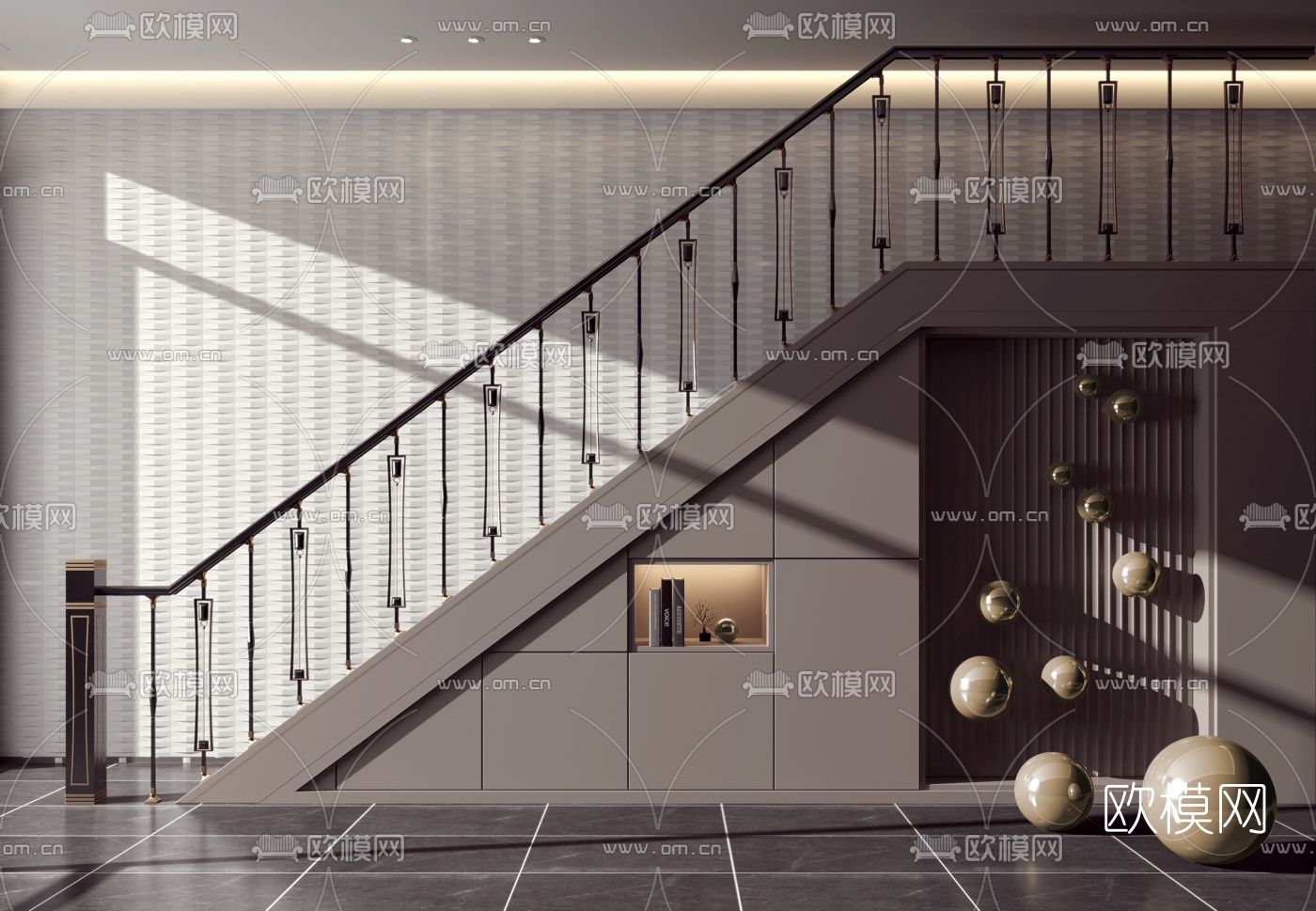现代铁艺楼梯3d模型下载