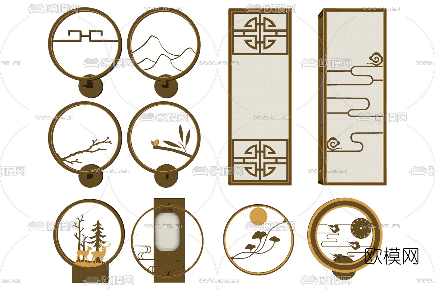 新中式金属壁灯组合免费su模型下载