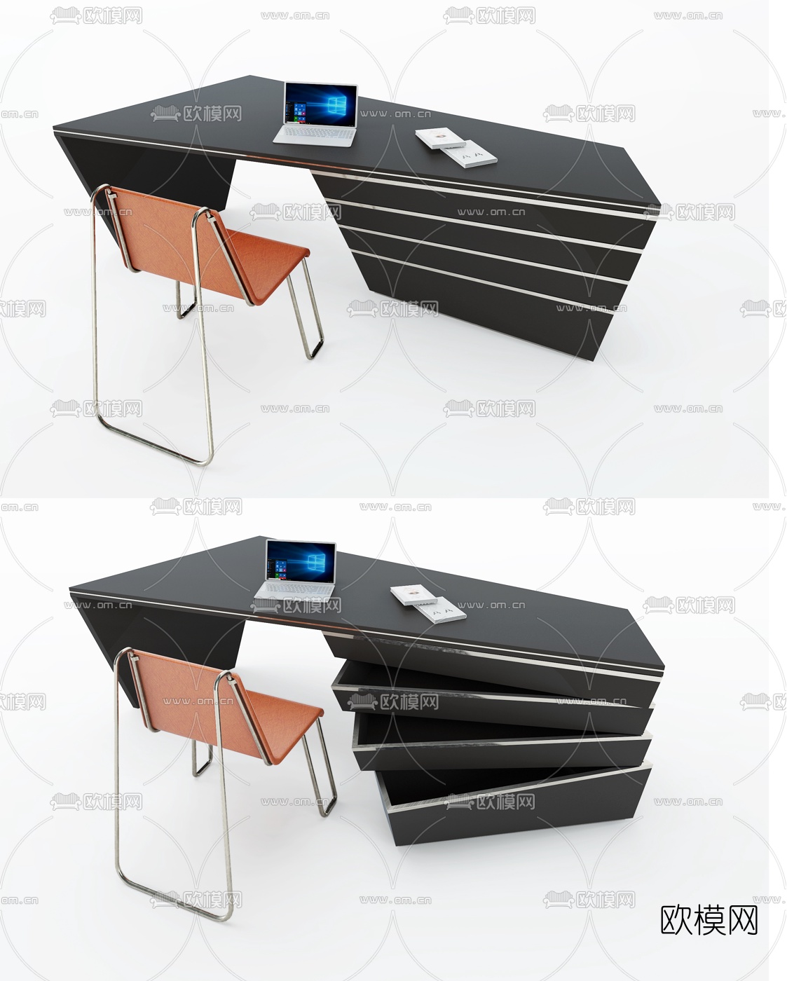现代金属办公桌3d模型