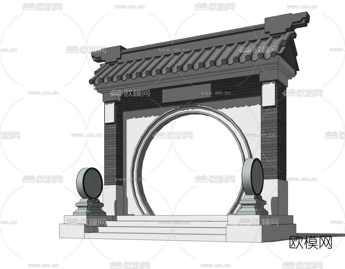 中式月亮门门头免费su模型下载