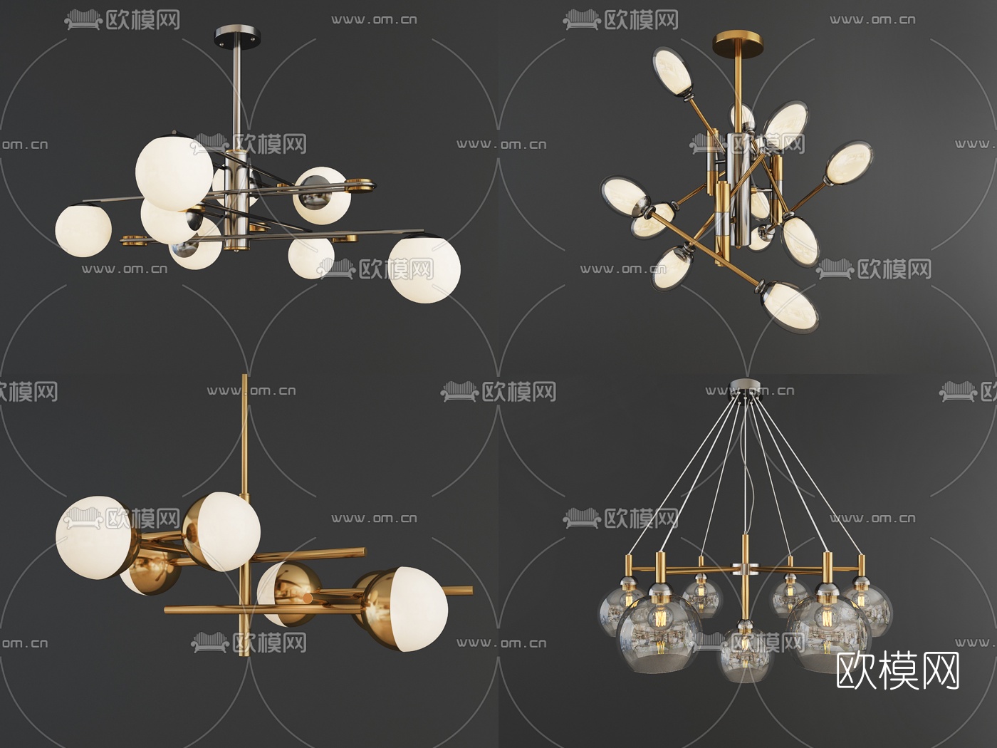 现代金属多头吊灯3d模型下载