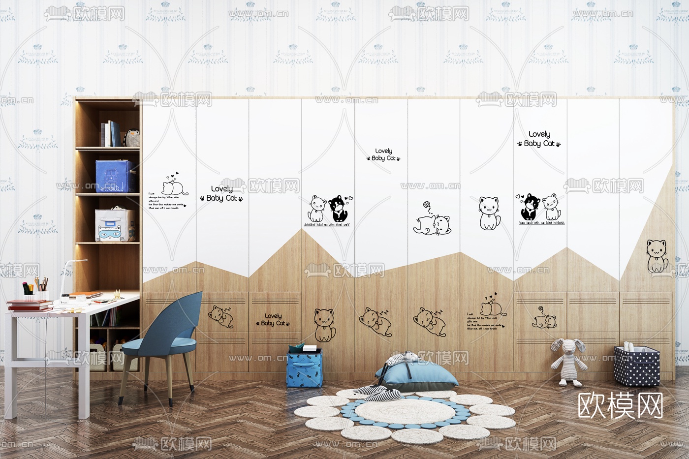 现代儿童卡通多功能衣柜3d模型下载