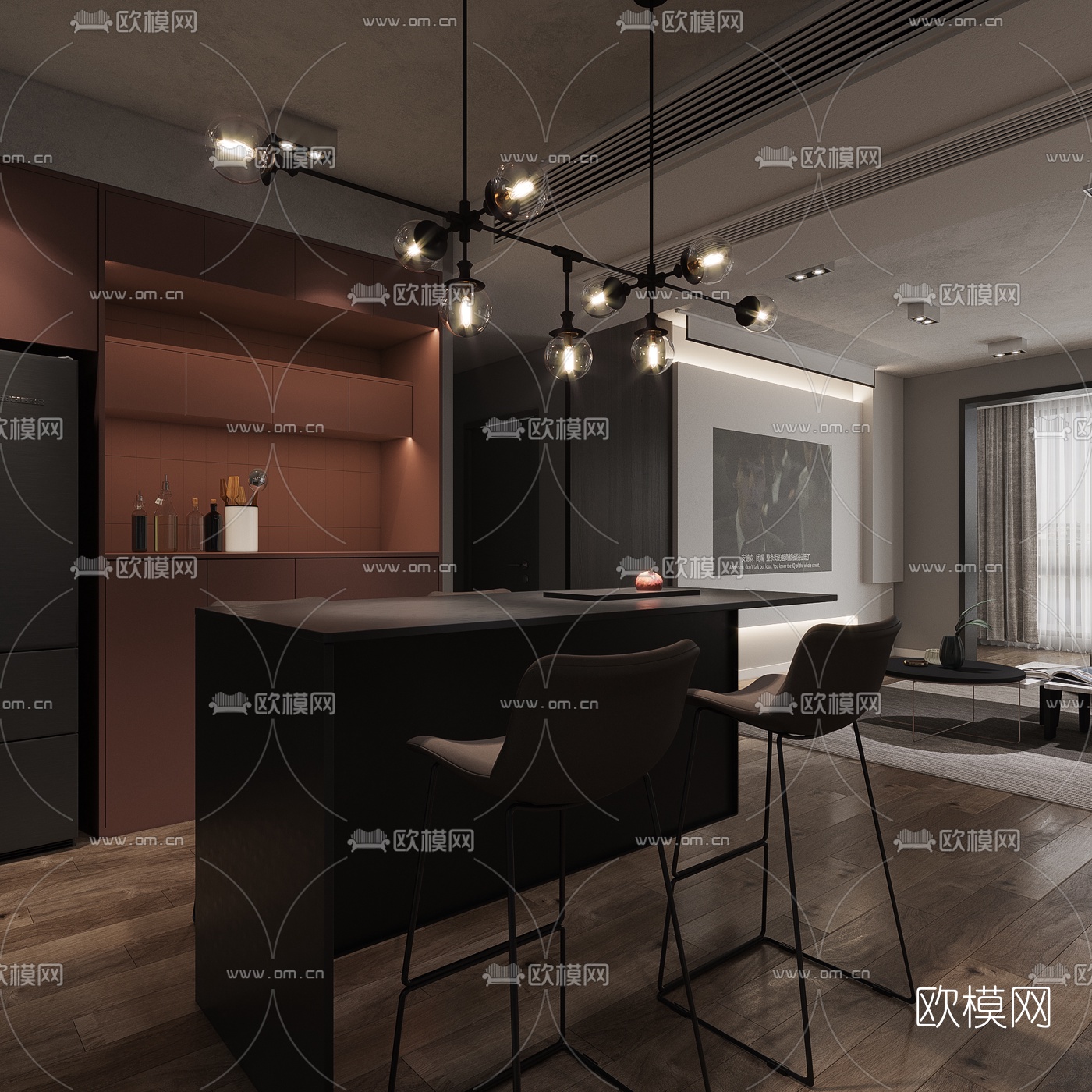现代客厅餐厅3d模型
