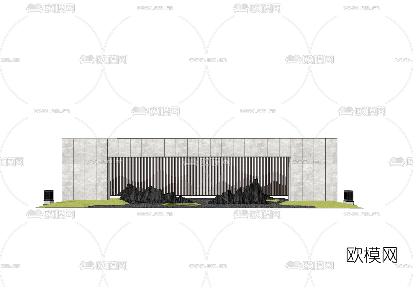 新中式景观墙免费su模型下载