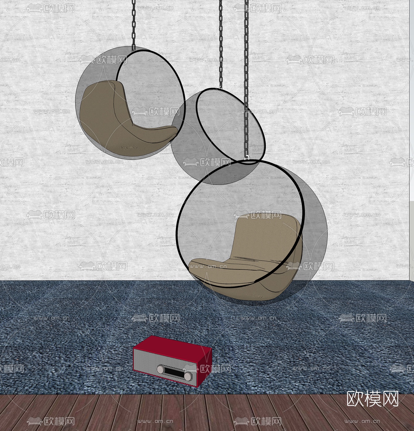 现代玻璃球形吊椅su模型下载（渲染图2）