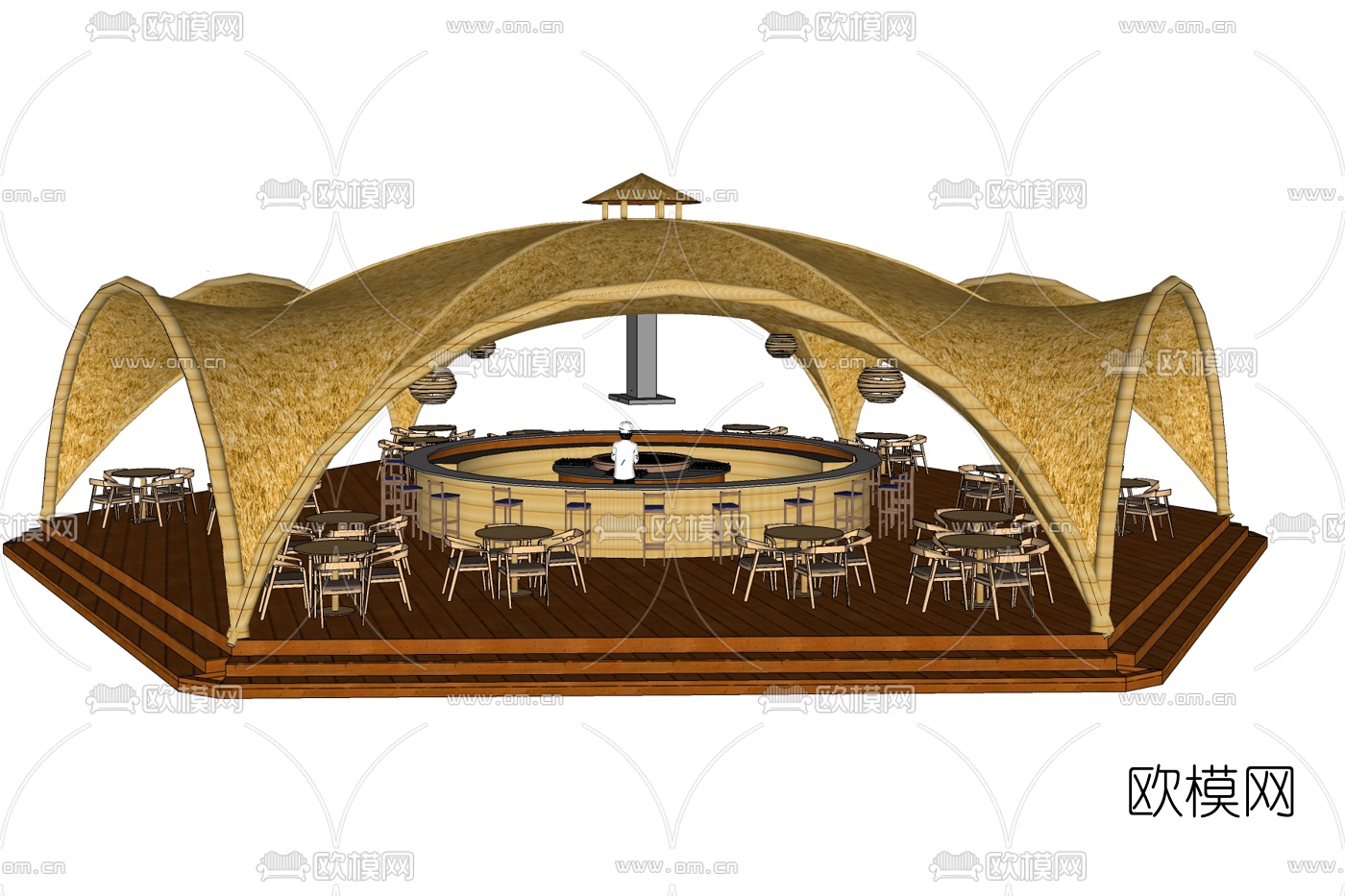 自然风露天餐厅免费su模型下载