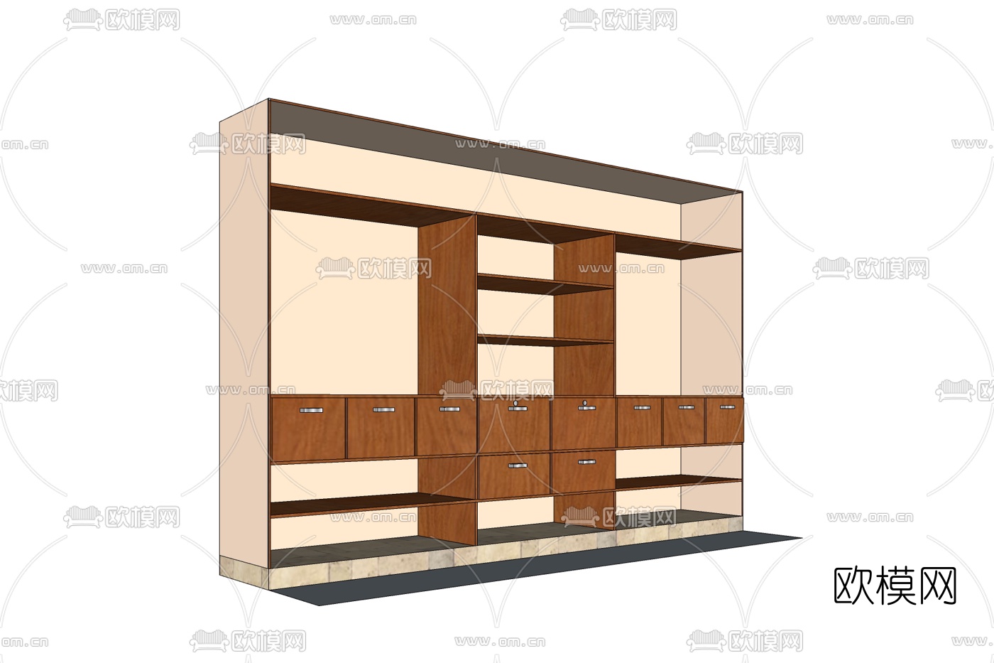 现代实木衣柜免费su模型下载
