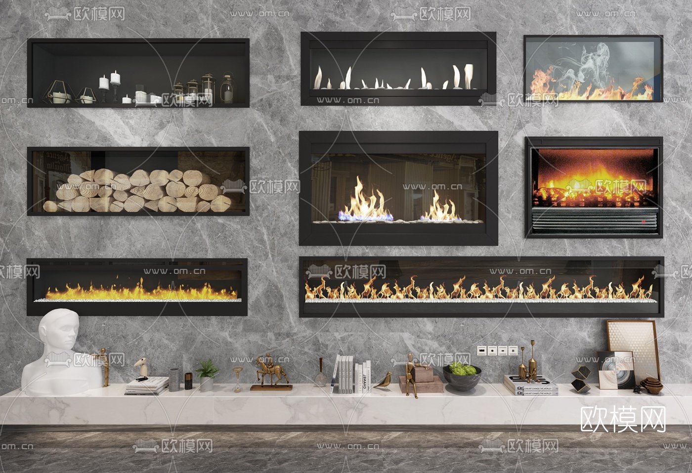 现代壁炉组合3d模型
