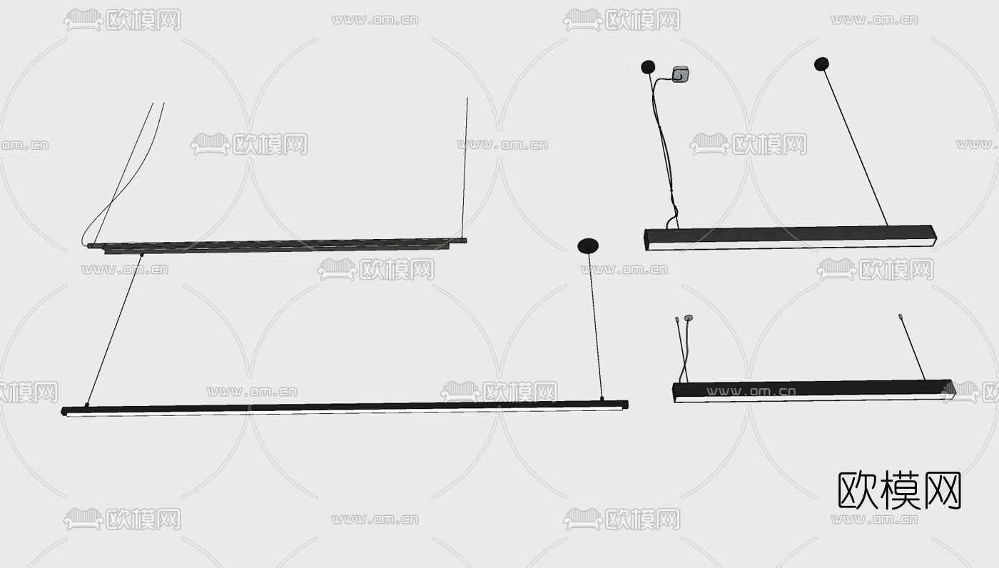 现代办公条形吊灯su模型下载