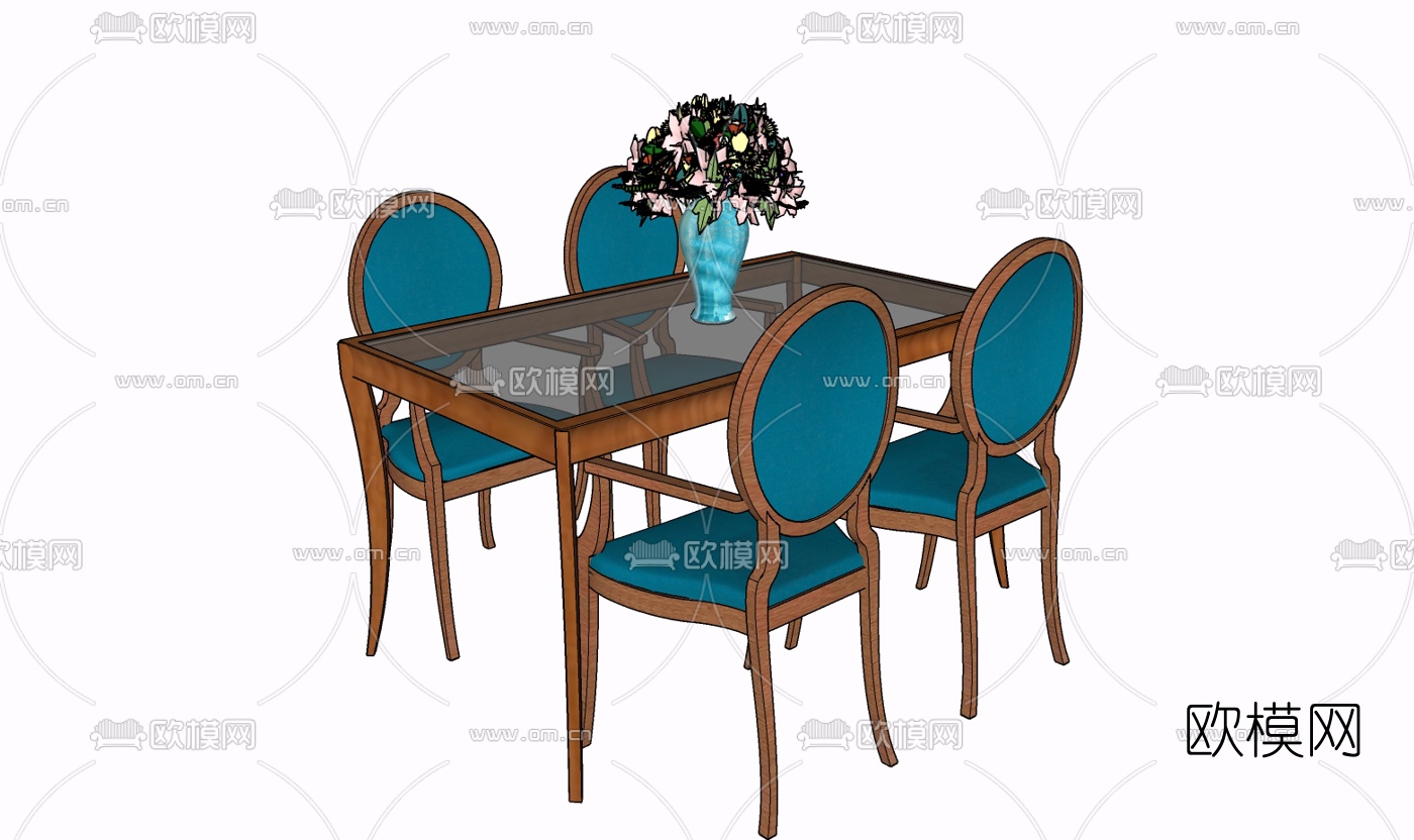 美式餐桌椅免费su模型下载