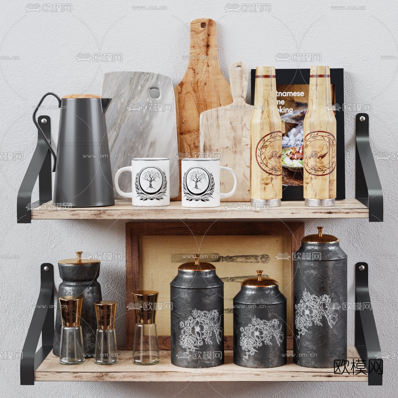 现代调味罐厨房日用品3d模型下载（渲染图1）