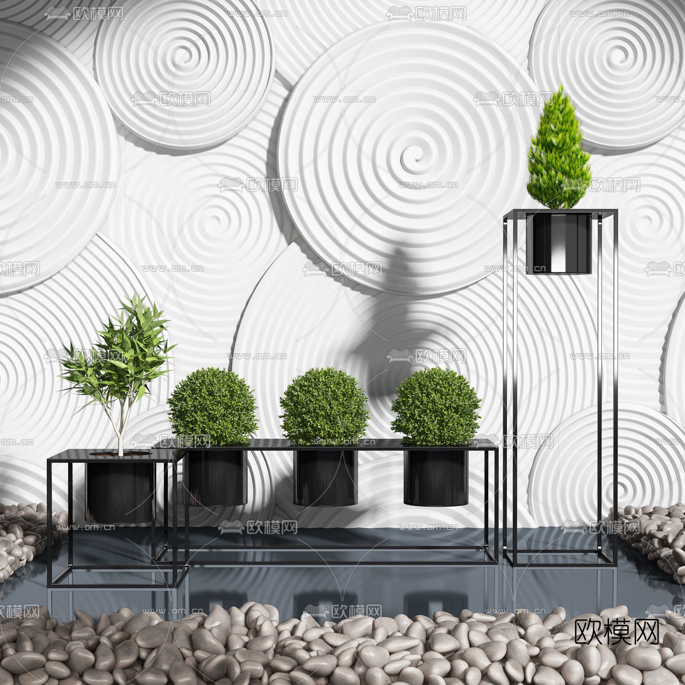 现代植物盆栽组合3d模型