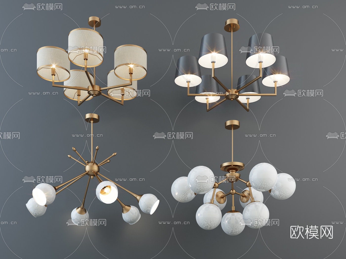 现代金属多头吊灯组合3d模型