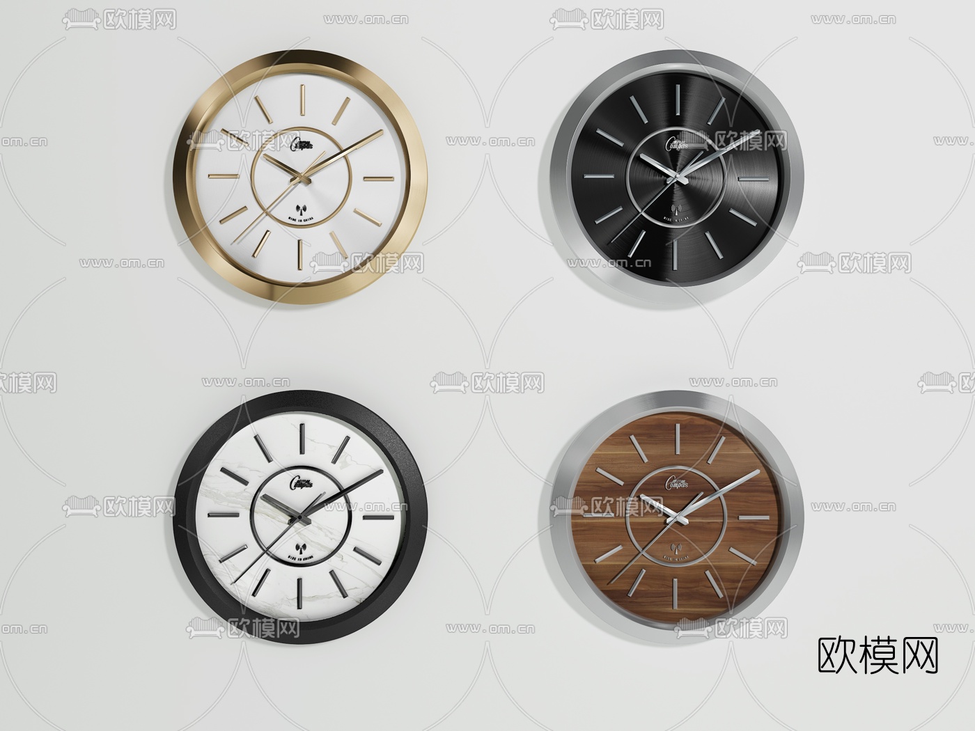 现代圆形挂钟3d模型下载（渲染图1）