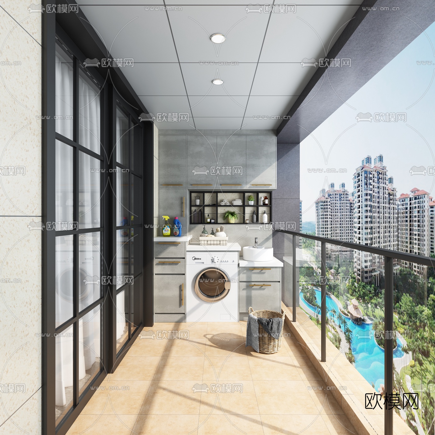 现代阳台洗衣房3d模型下载_ID10104447_3dmax免费模型-欧模网