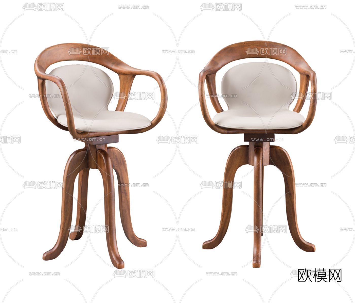 北欧原木吧椅3d模型下载（渲染图1）