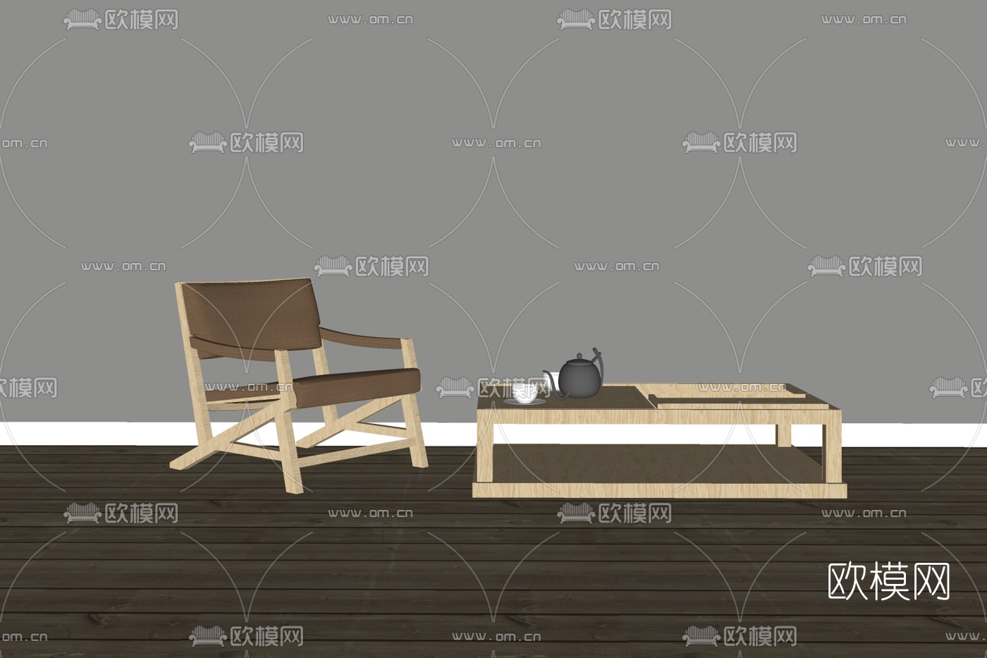 北欧原木茶桌椅免费su模型下载
