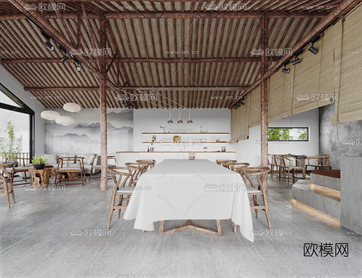 自然风民宿酒店大堂吧3d模型