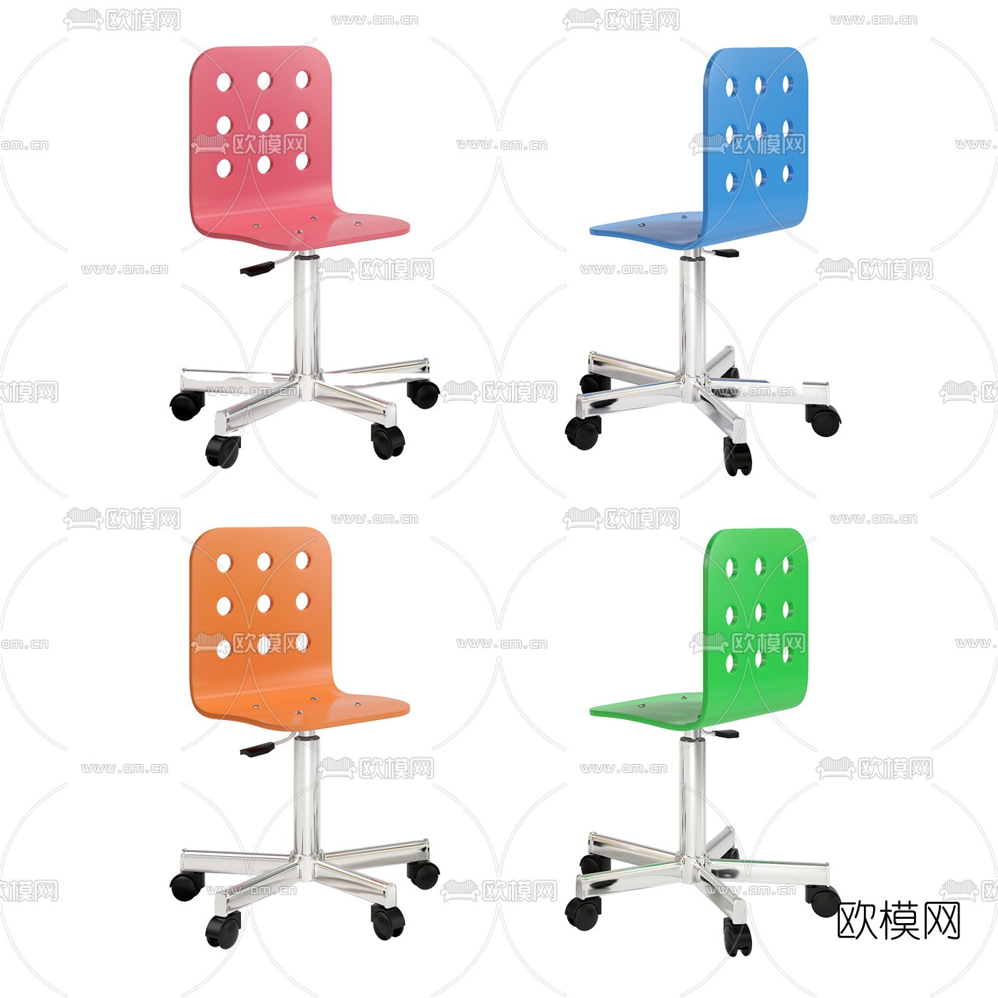 现代彩色儿童椅3d模型下载（渲染图1）