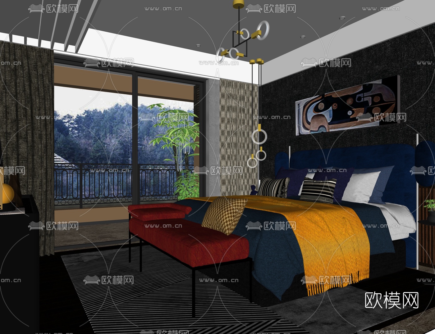 布鲁盟设计- 遵义实地蔷薇国际样板房卧室su模型下载