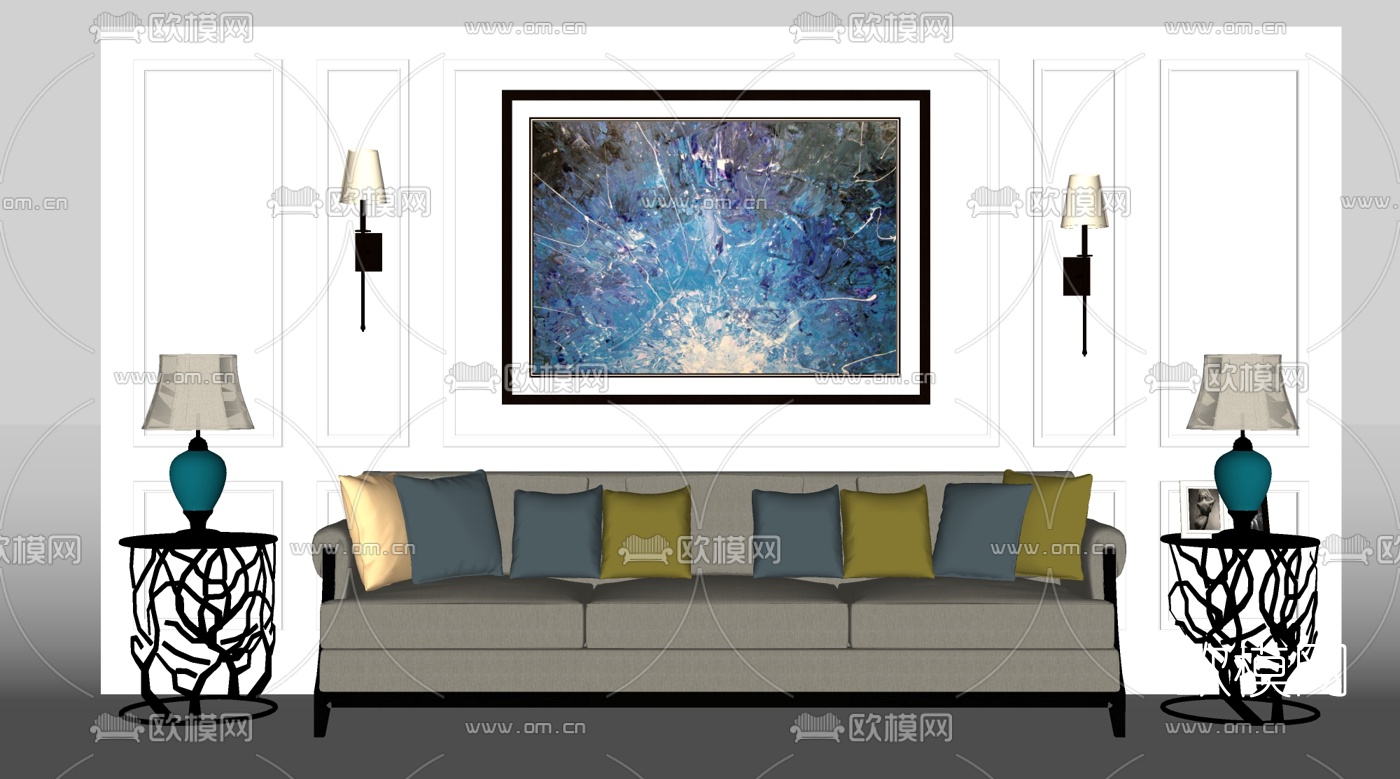 简欧布艺多人沙发su模型下载