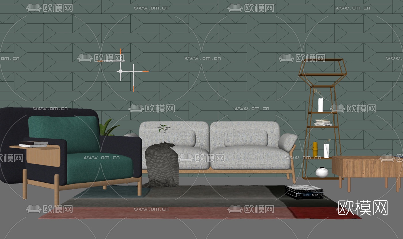 北欧布艺双人沙发su模型下载