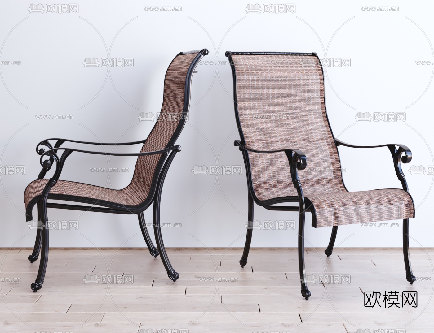 美式铁艺藤编户外休闲椅3d模型下载
