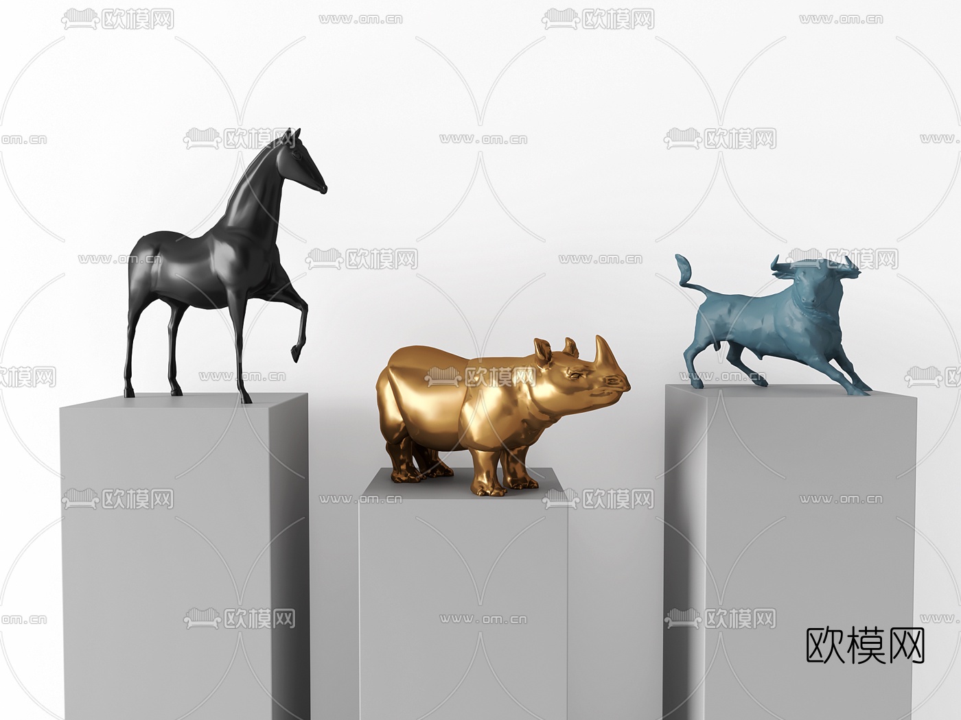 现代犀牛马匹动物雕塑3d模型