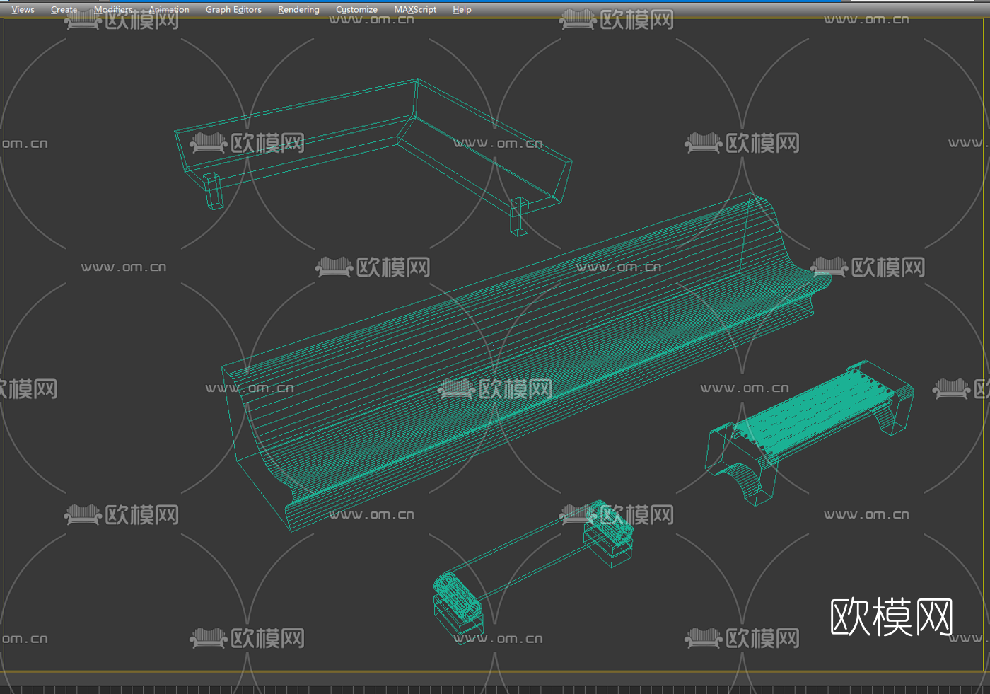 现代实木公共座椅免费3d模型