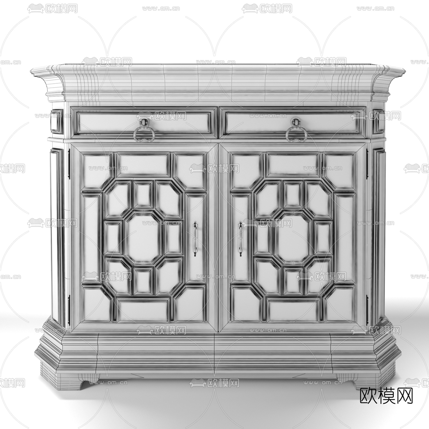 新古典复古边柜3d模型下载（渲染图3）