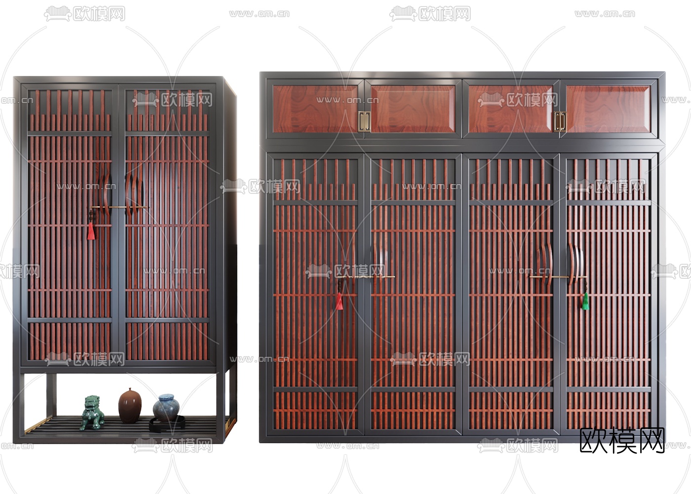 中式实木竹条衣柜3d模型下载