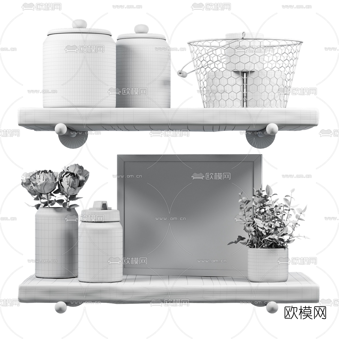 北欧原木壁架搁板3d模型下载（渲染图2）