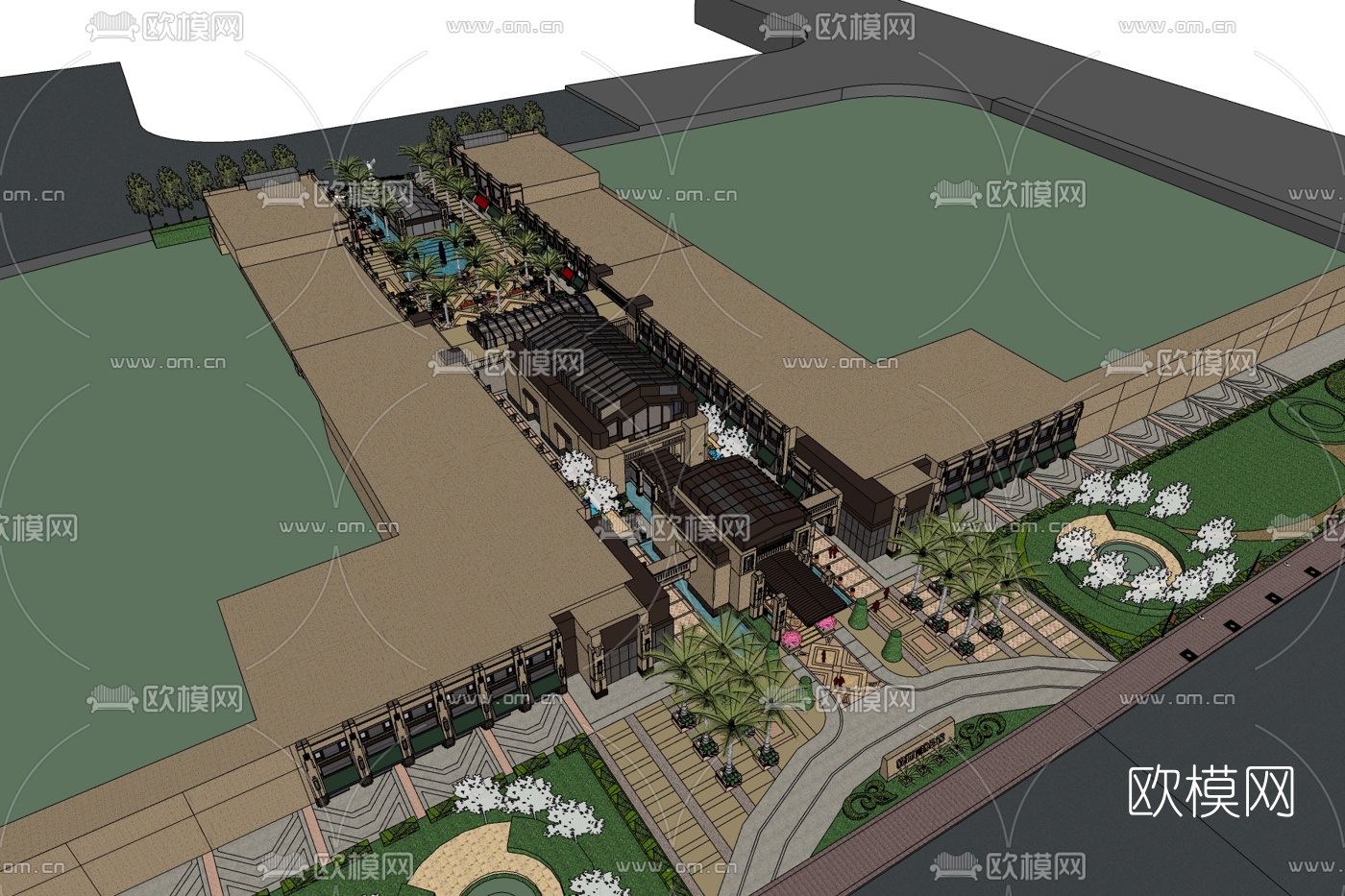 欧式沿街商业建筑免费su模型下载