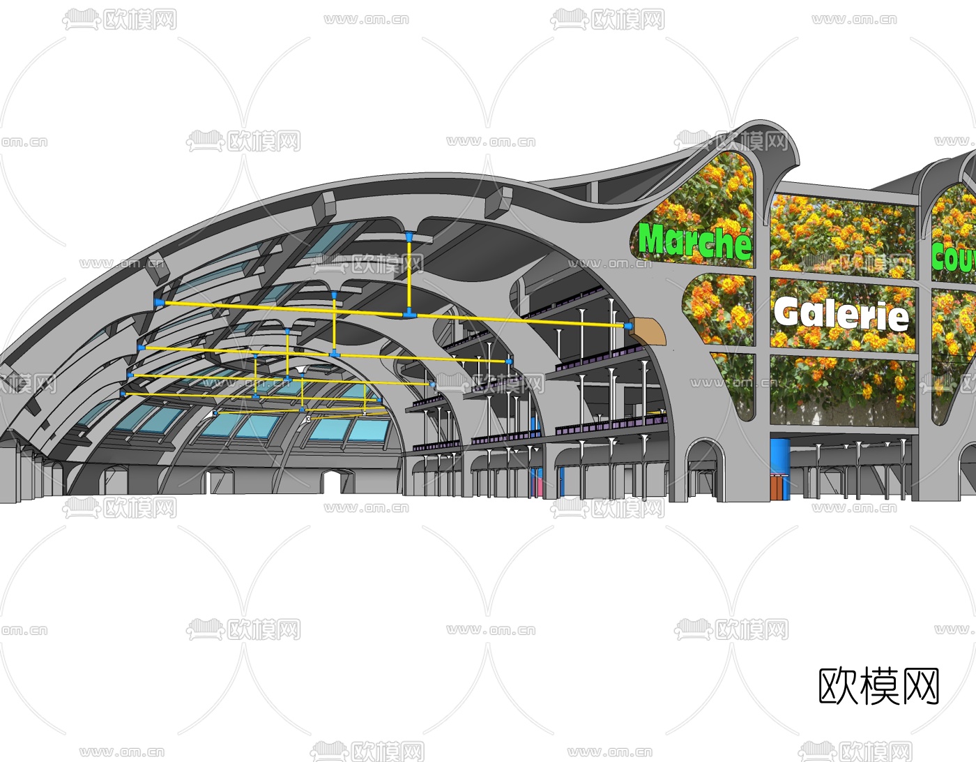 现代火车站免费su模型下载（渲染图1）