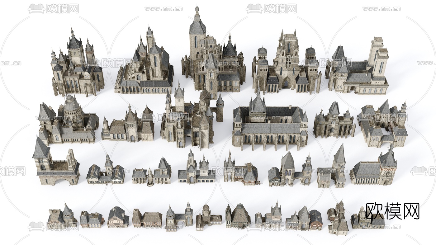 欧式古城堡外观3d模型下载（渲染图2）