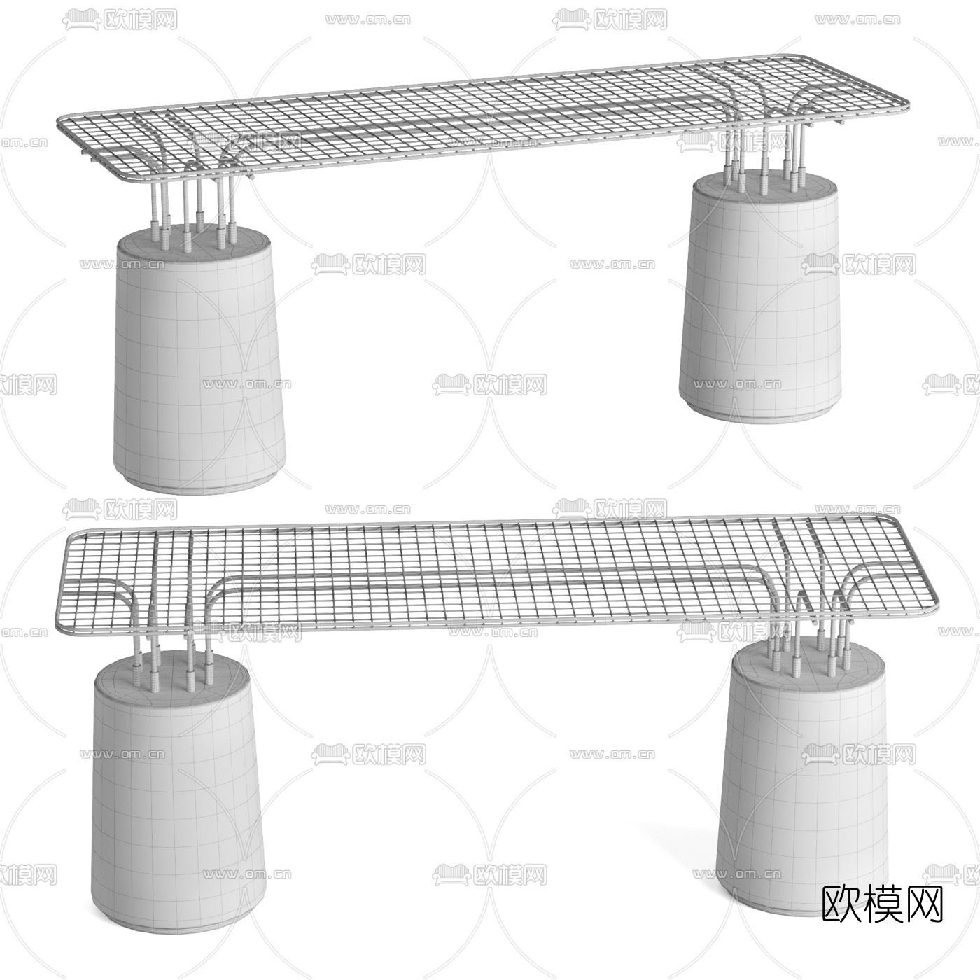 现代铁艺户外网凳3d模型下载（渲染图2）